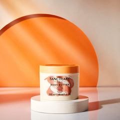 SANCTUARY Spa Body Butter wheatgerm oil feature emphasizes skin-nourishing formula.