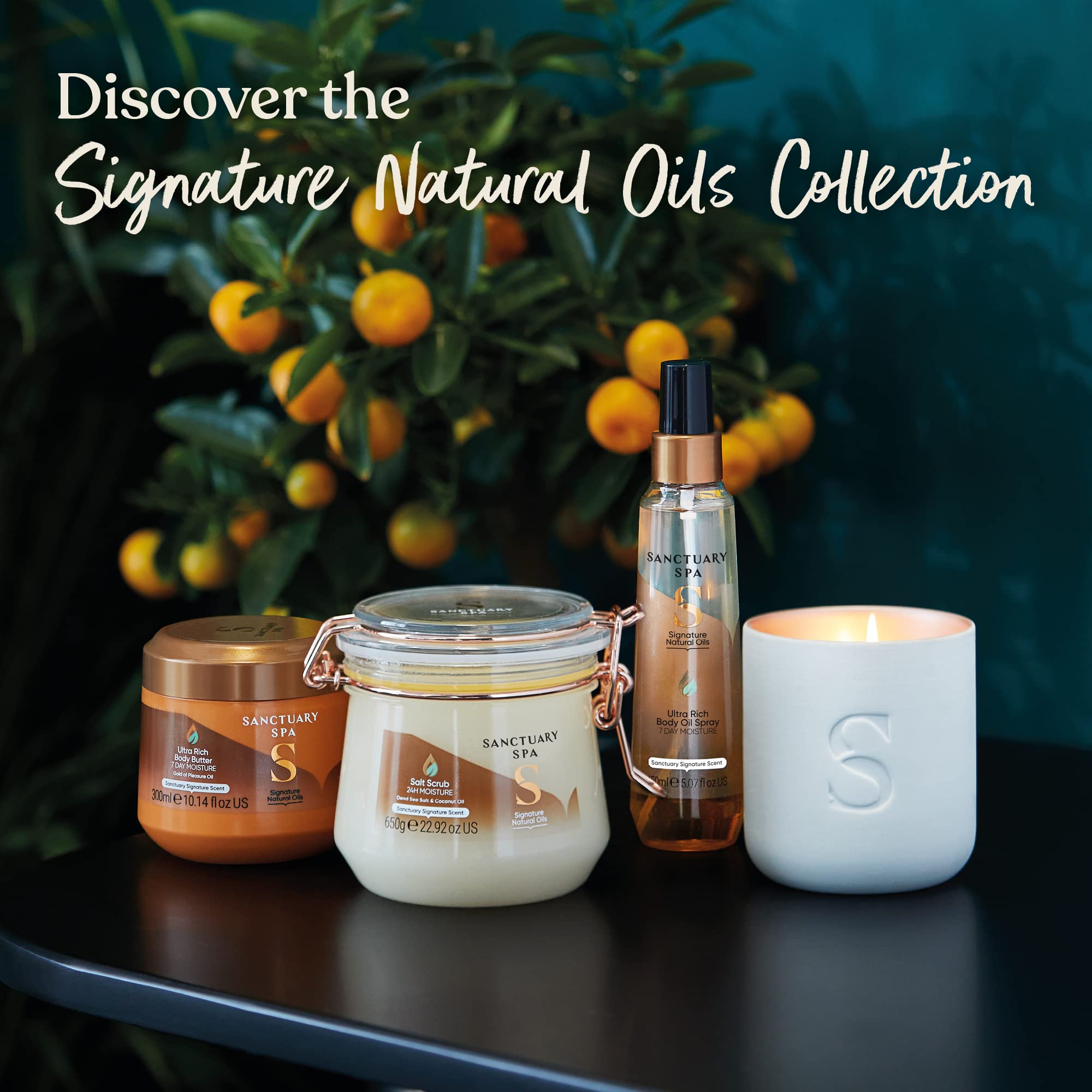 SANCTUARY signature scent of Jasmine Grapefruit and Vanilla enhances daily ritual.
