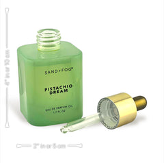 Sand + Fog Pistachio Dream premium mint-green packaging on frosted glass bottle