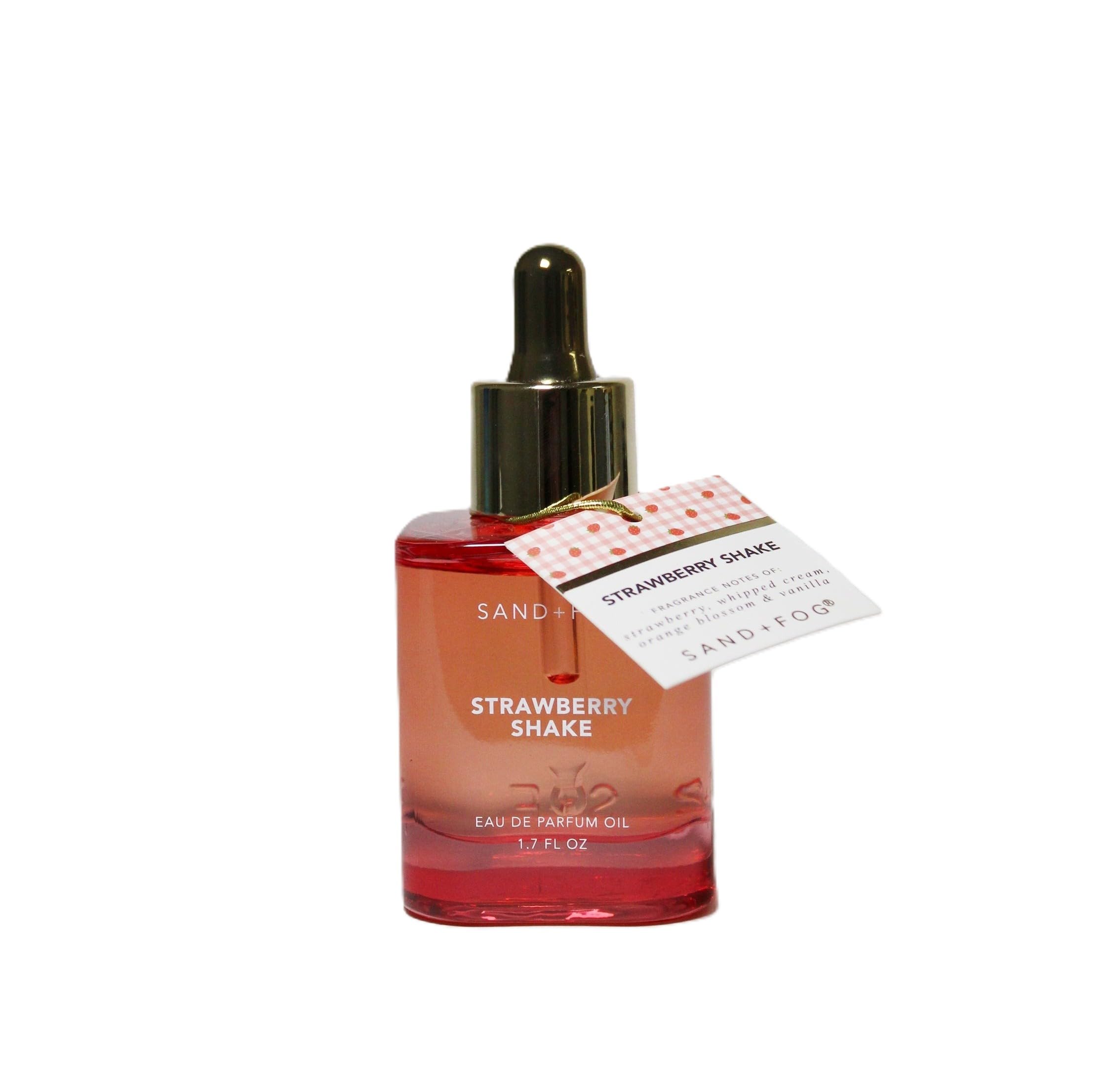 Sand + Fog Strawberry Shake dropper bottle delivering lasting gourmand strawberry cream fragrance