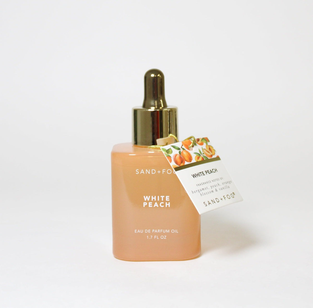 Sand + Fog White Peach Eau de Parfum Oil bottle with dropper for precise pulse-point application
