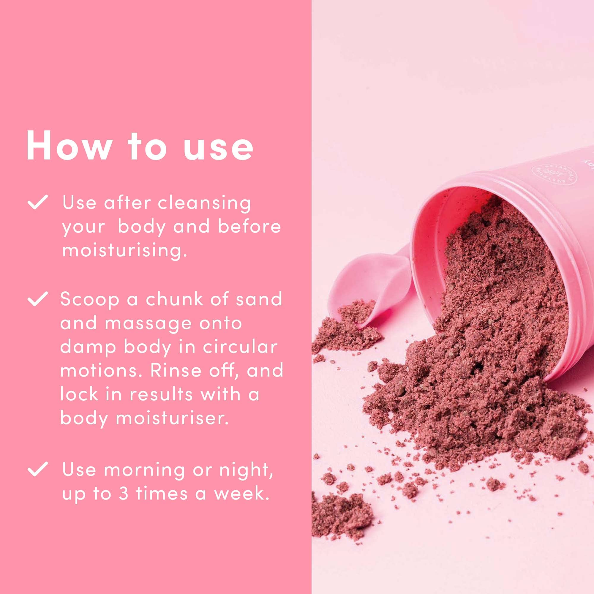 KP-friendly Sand & Sky scrub smooths rough patches for softer skin.