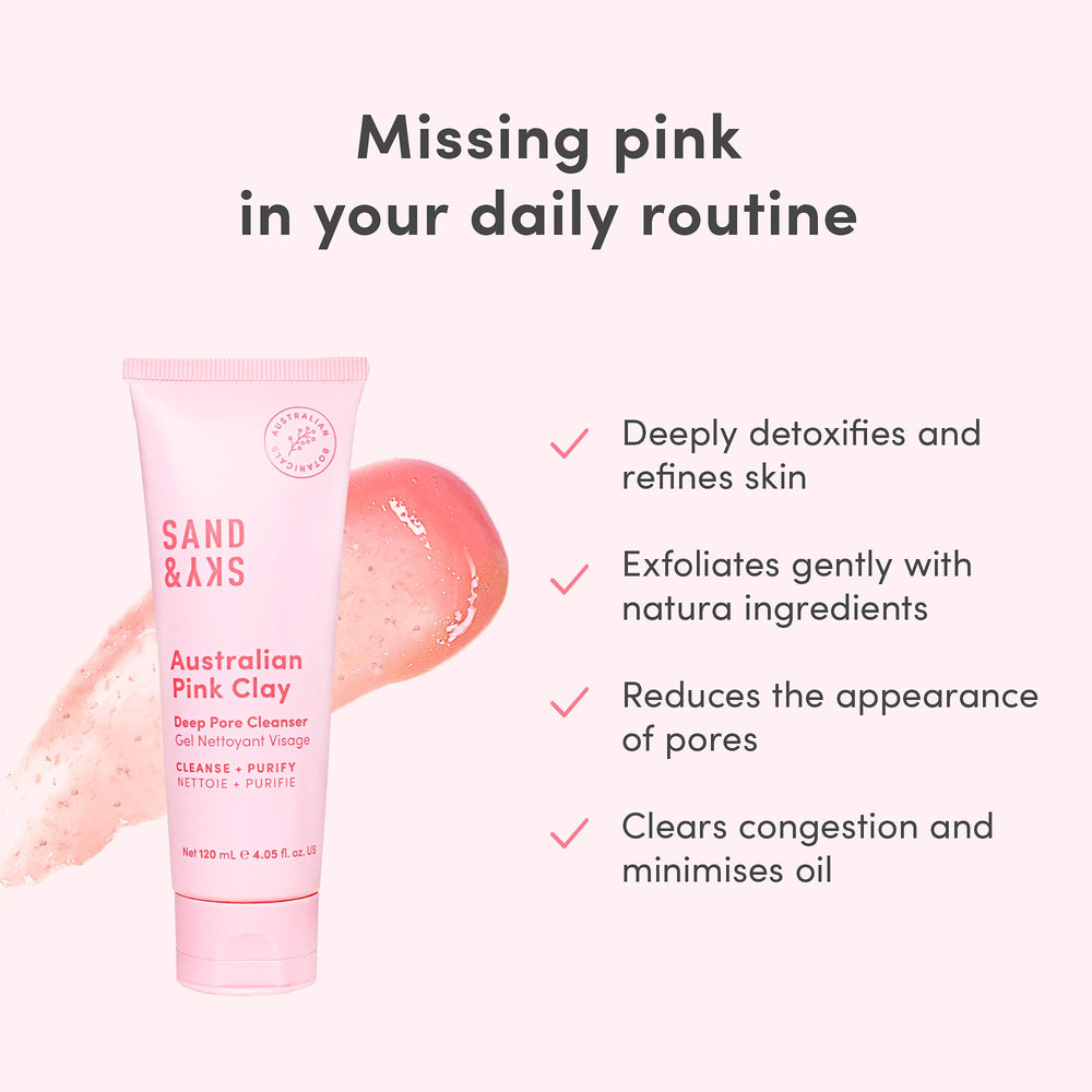 Close-up of pink clay texture in Sand and Sky cleanser.