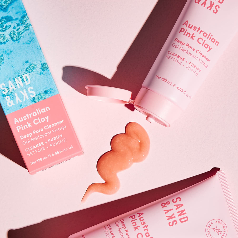 Close-up texture of Sand and Sky Pink Clay Cleanser for a gentle cleansing feel.