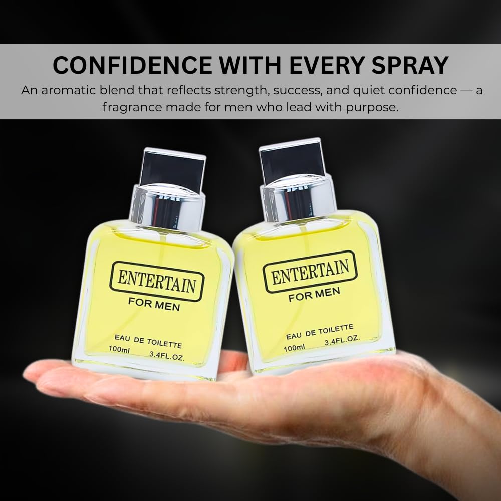 Sandora Fragrances Entertain for Men duo packaging and two bottles for gifting and rotation.