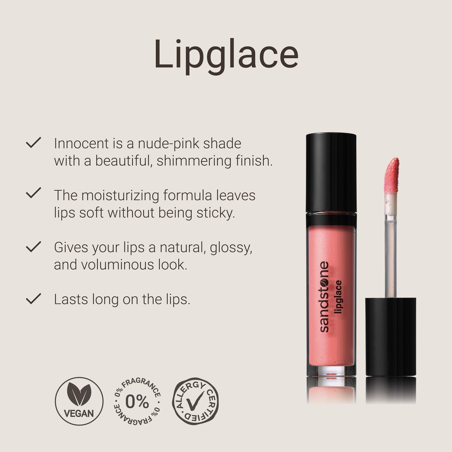 Sandstone Scandinavia Lipglace hypoallergenic formula supports comfort on sensitive lips