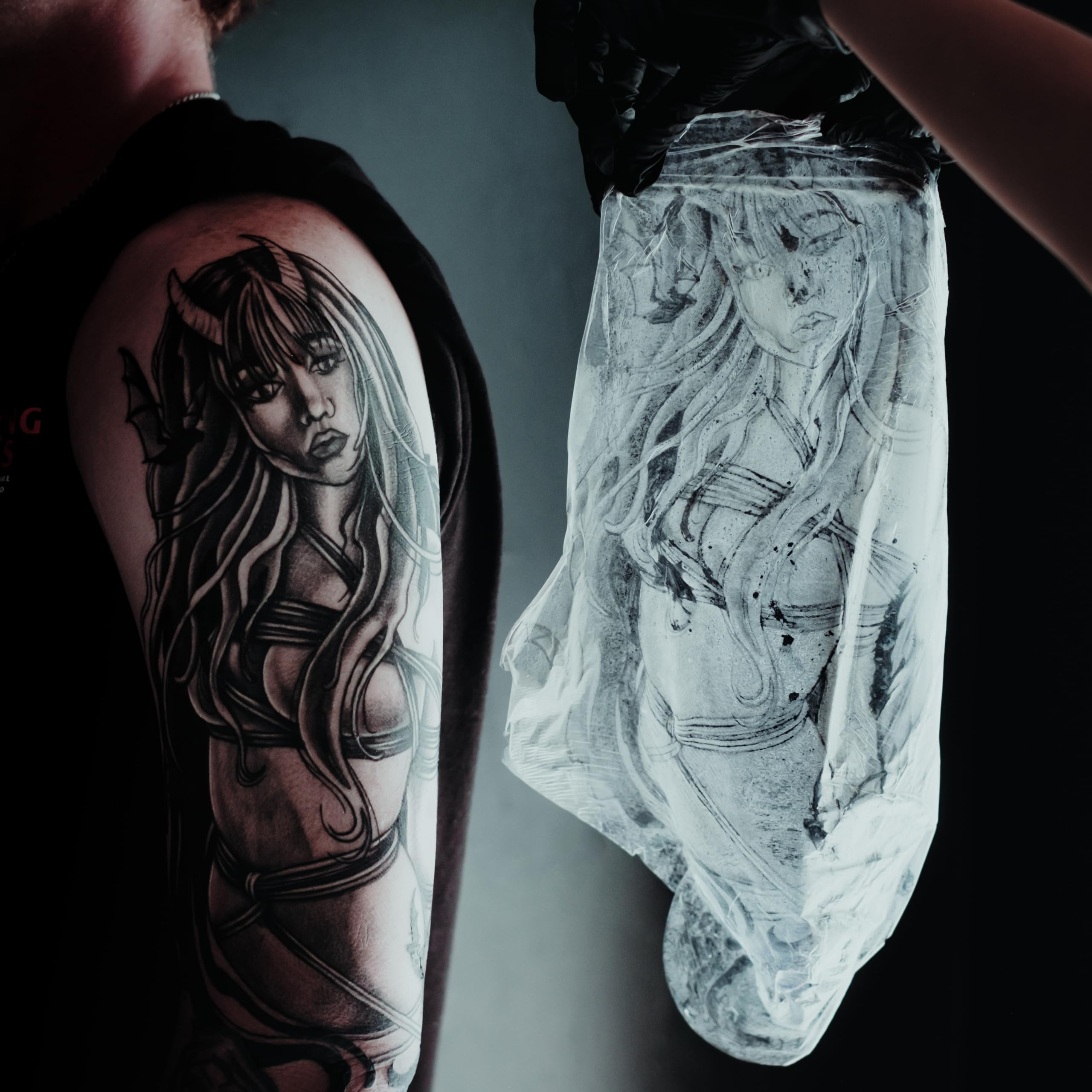 Life-ready tattoo protection by Saniderm in real use.