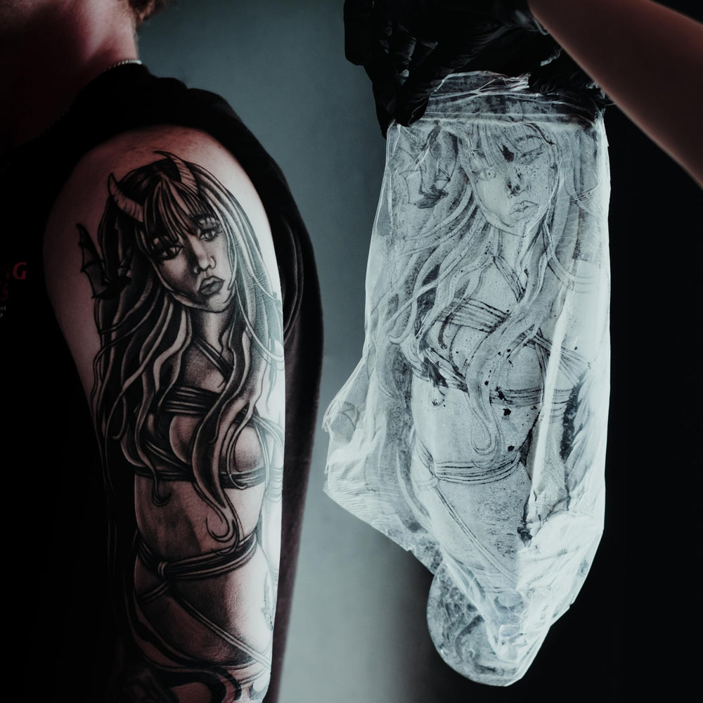 Life-ready tattoo protection by Saniderm in real use.