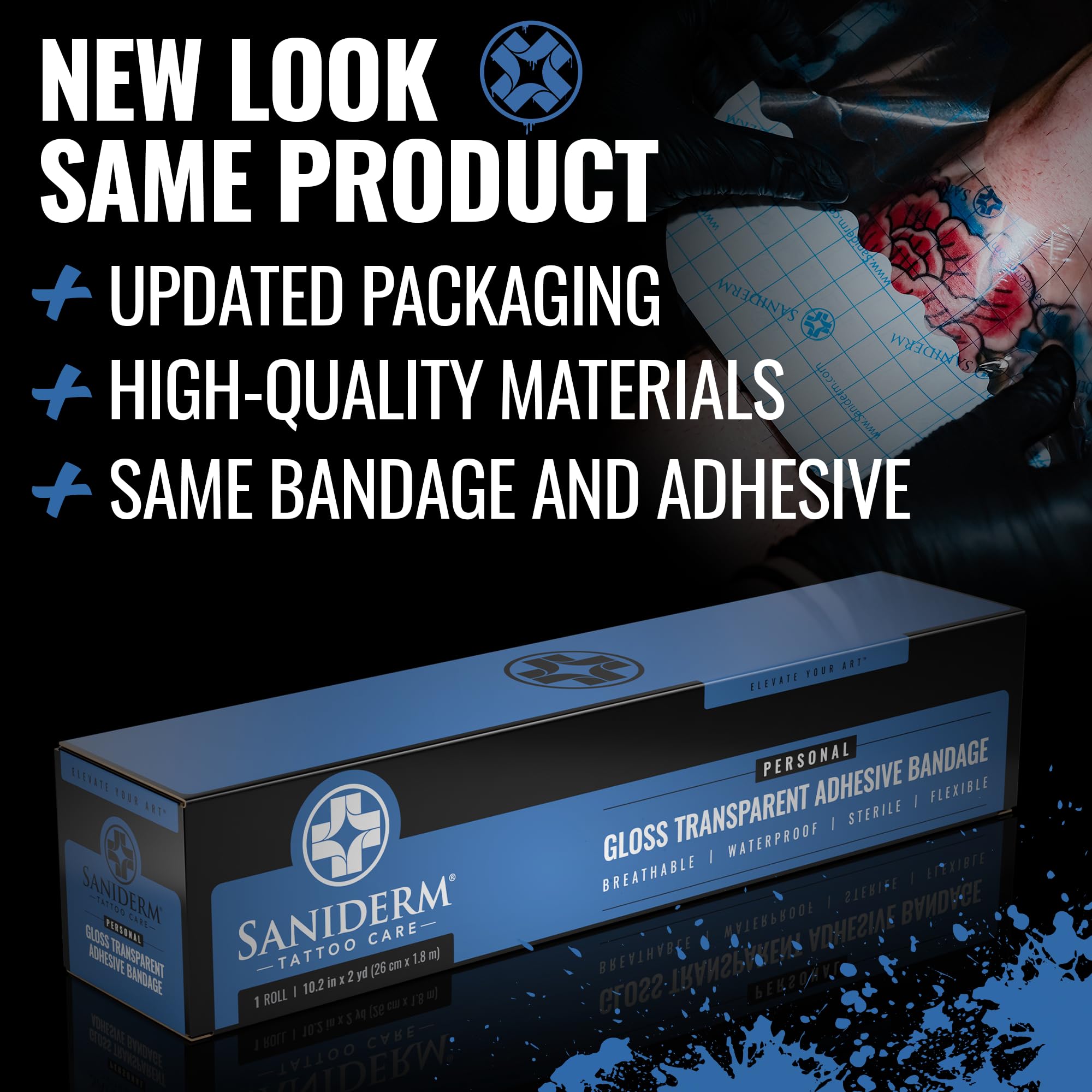 Saniderm Original gloss bandage on skin aids smooth recovery.