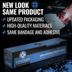 Saniderm Original gloss bandage on skin aids smooth recovery.