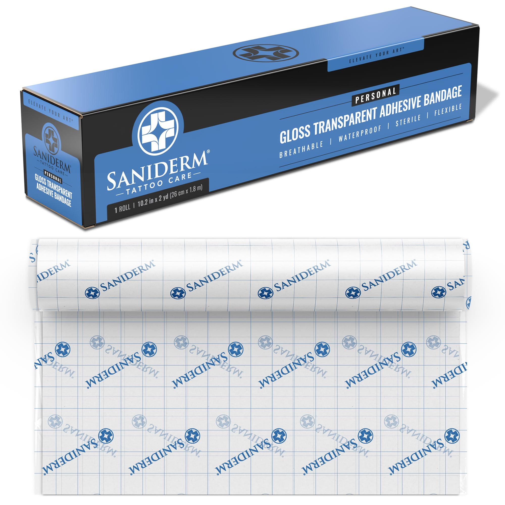 Saniderm Original tattoo bandage roll on skin supports clean healing and comfort.