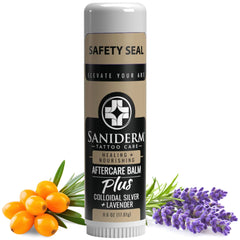 Saniderm Tattoo Aftercare Balm Plus small jar for on-the-go hydration.