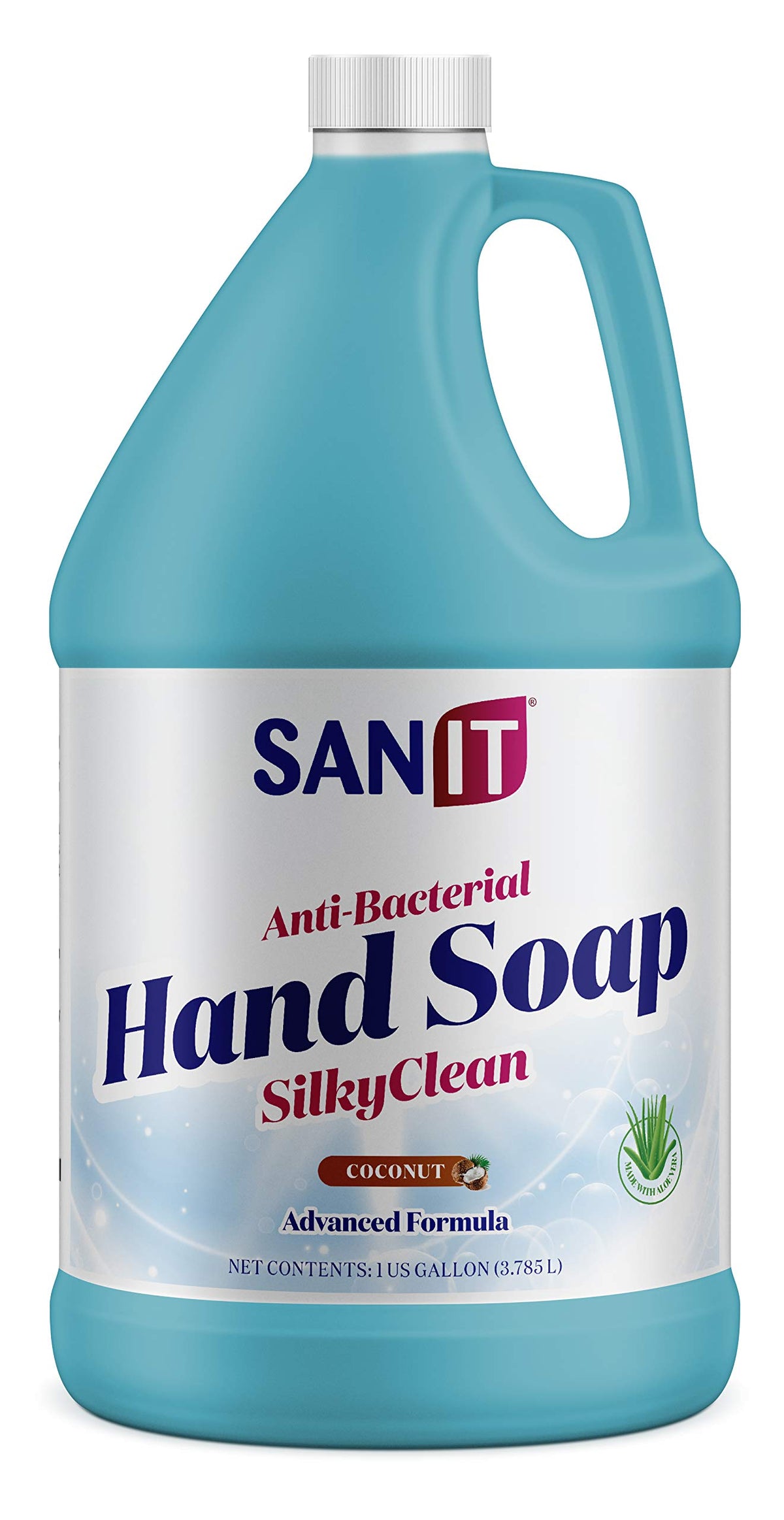 Sanit Silky Clean bottle pour showing smooth moisturized hand wash.
