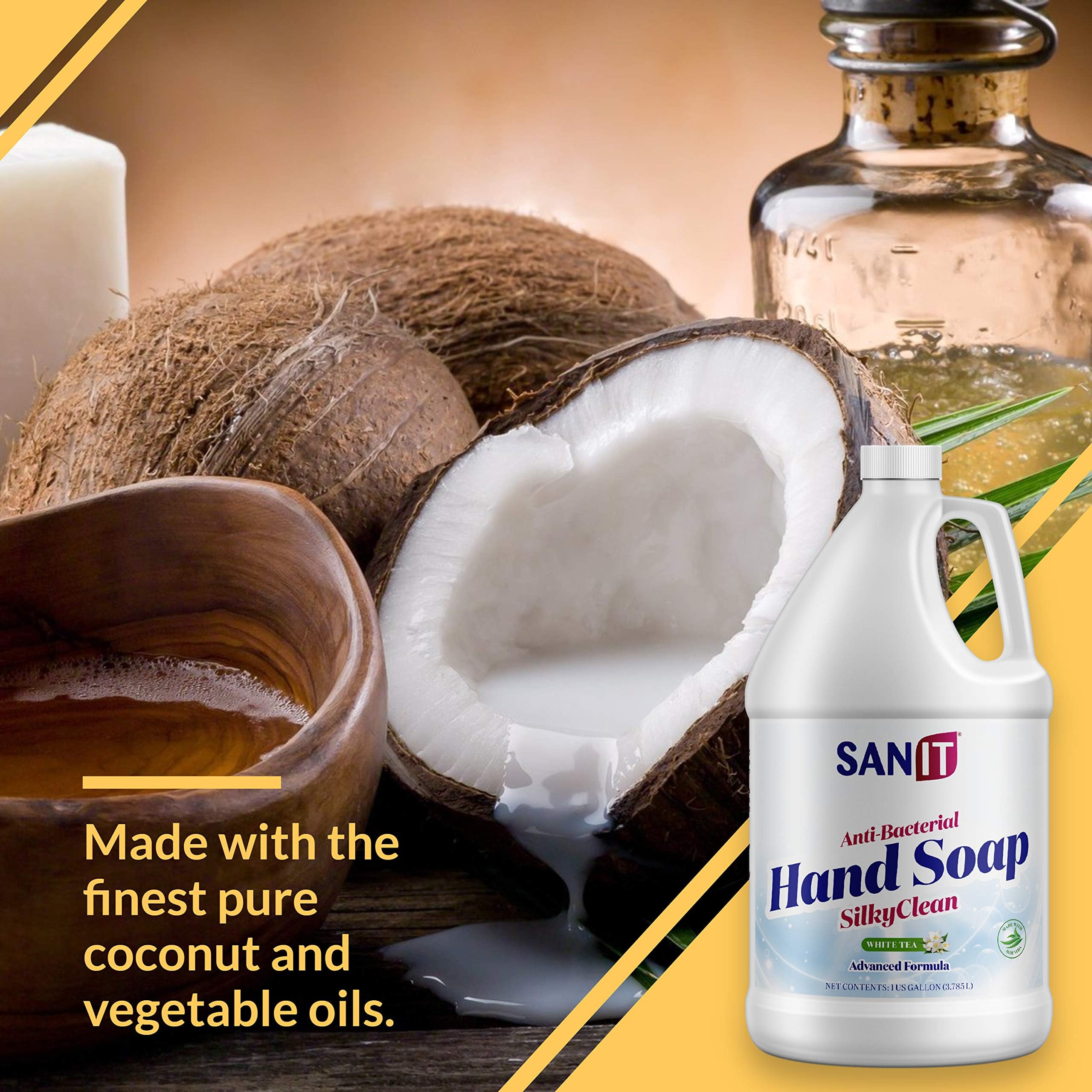 Sanit Silky Clean coconut oil base — nourishing cleansing that protects skin.