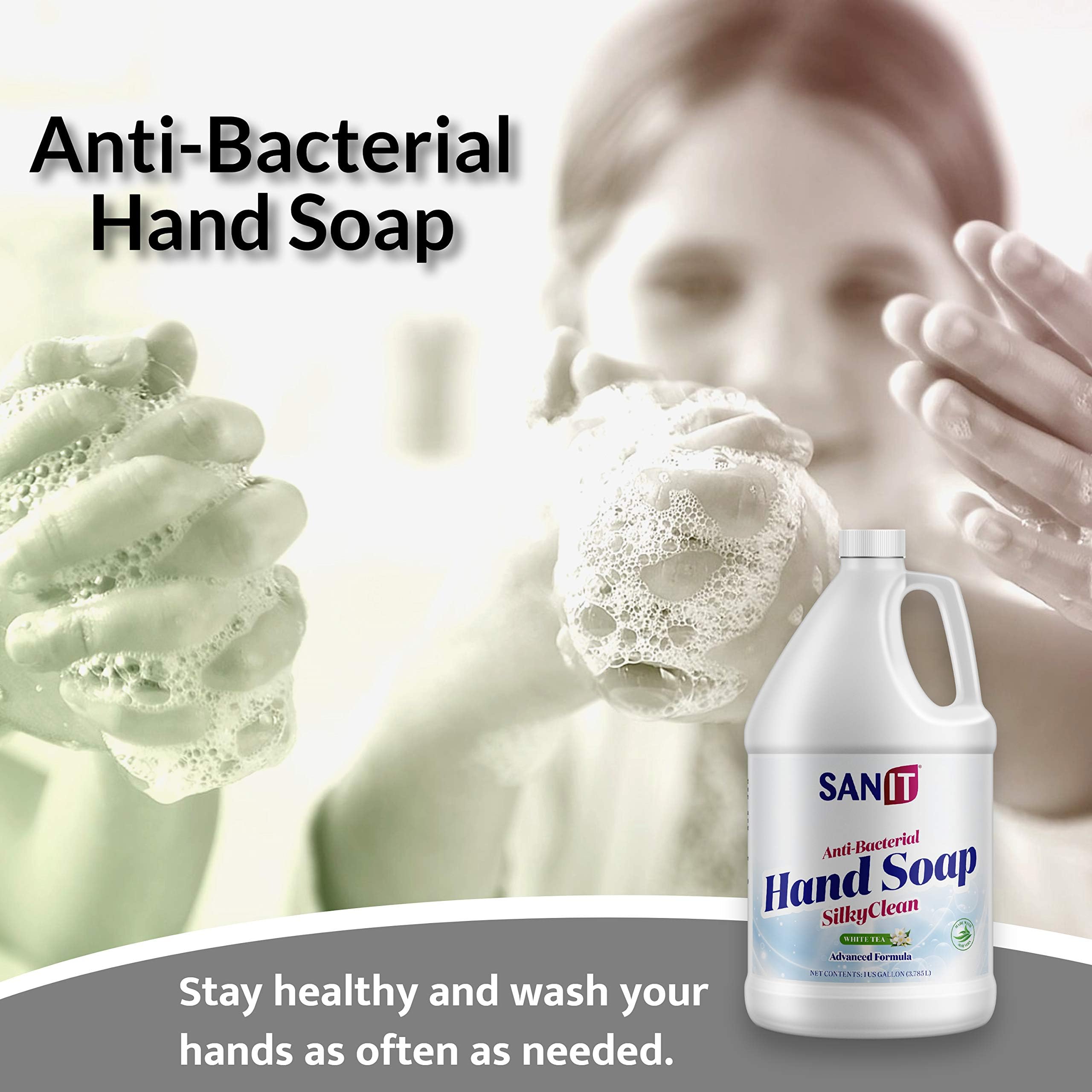 Sanit Silky Clean creamy lather closeup — luxurious foam for thorough handwashing.