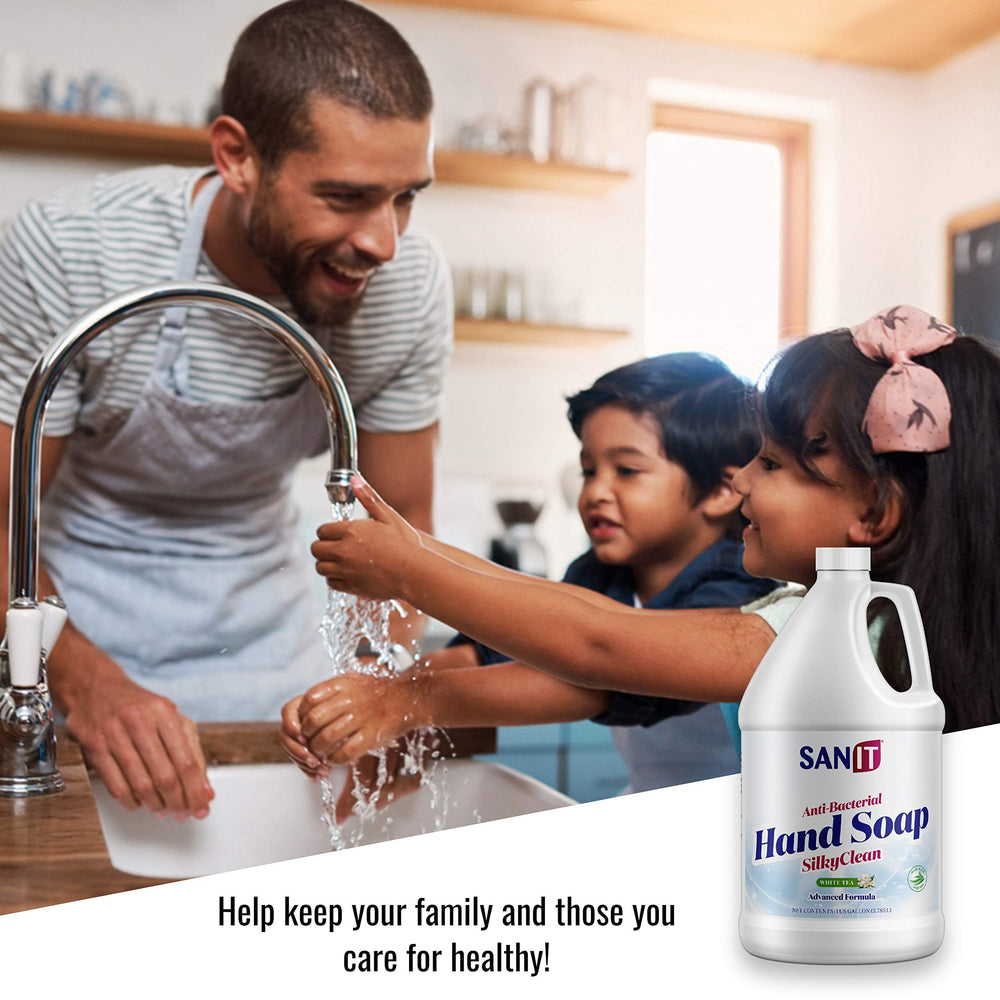 Sanit Silky Clean white tea scent — fresh aroma during handwashing sessions.