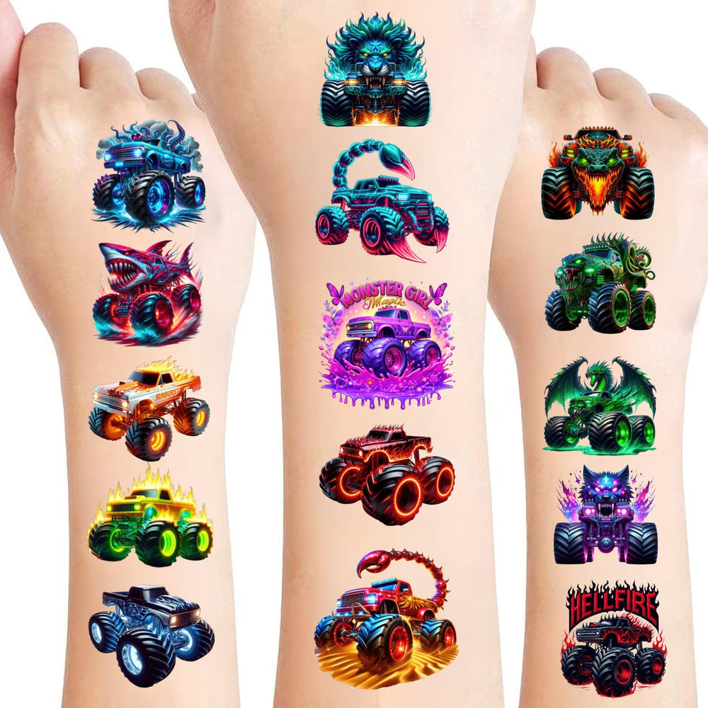 Sanki94 glow monster truck tattoo on arm for festival styling