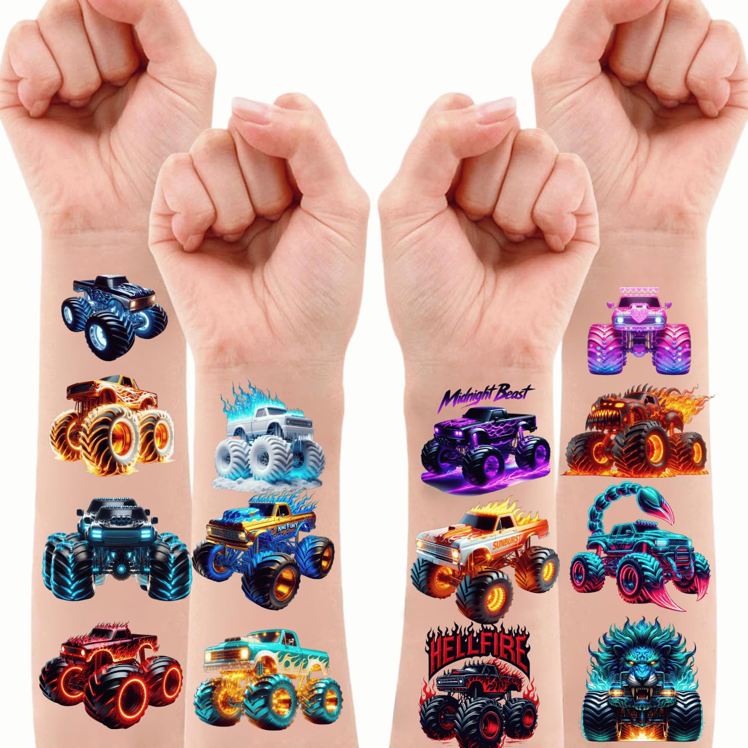 Sanki94 glow monster truck tattoo on helmet for event safety style