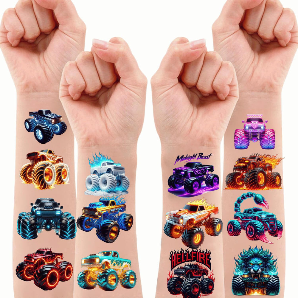 Sanki94 glow monster truck tattoo on helmet for event safety style