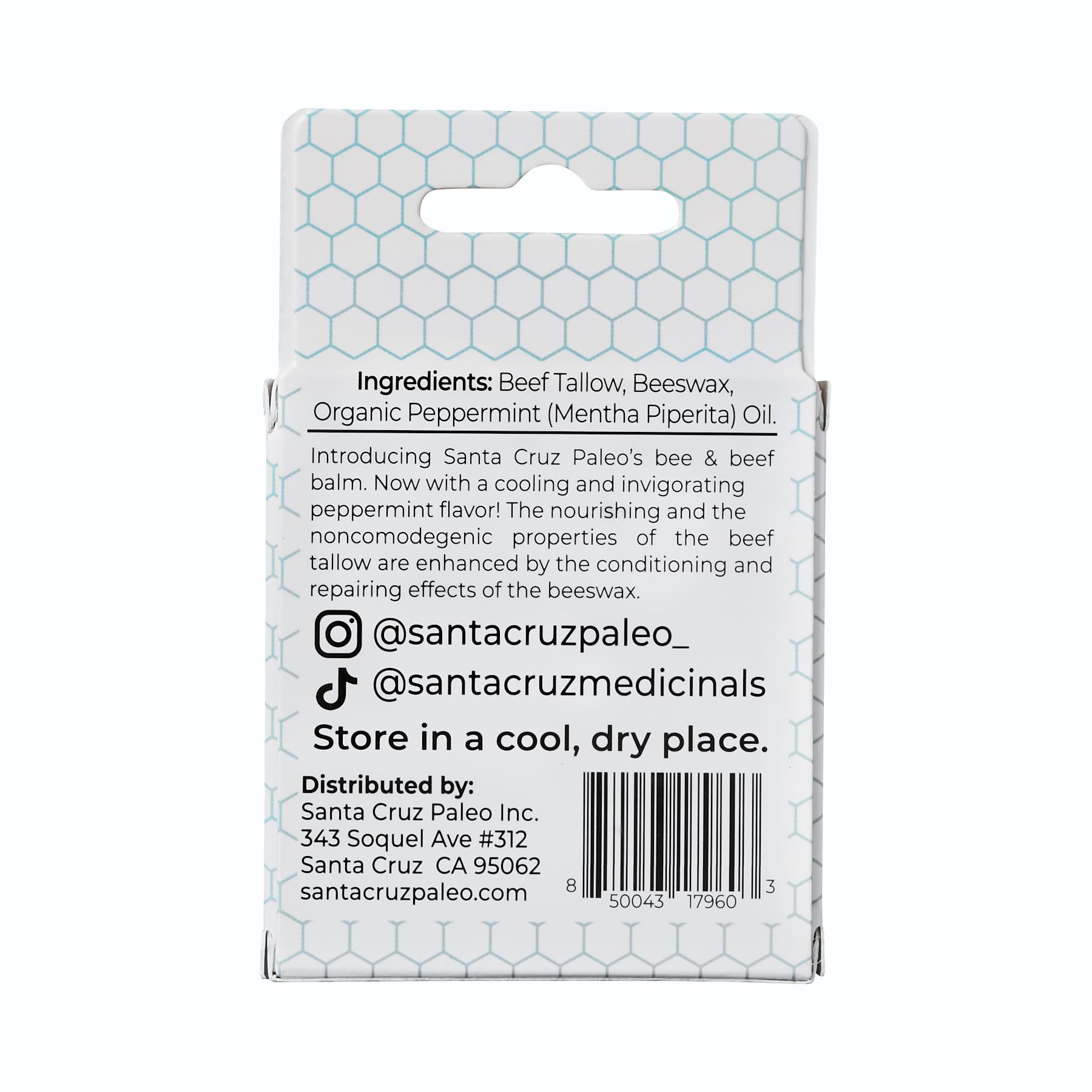 Santa Cruz Paleo lip balm stick close-up shows smooth texture for lasting moisture.