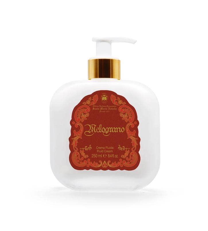 Santa Maria Novella Melograno Fluid Body Cream bottle for soft, perfumed, nourished skin.