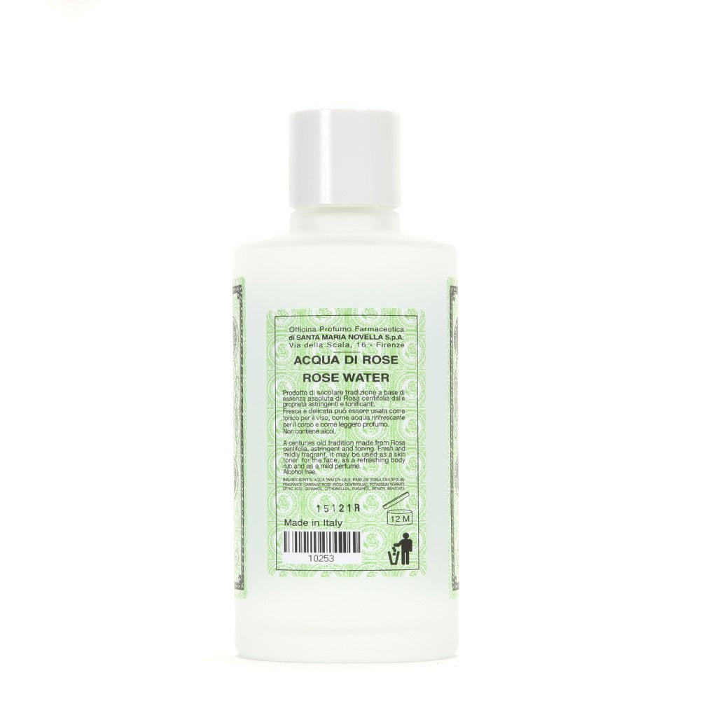 Santa Maria Novella rose water bottle with cotton application for gentle cleansing