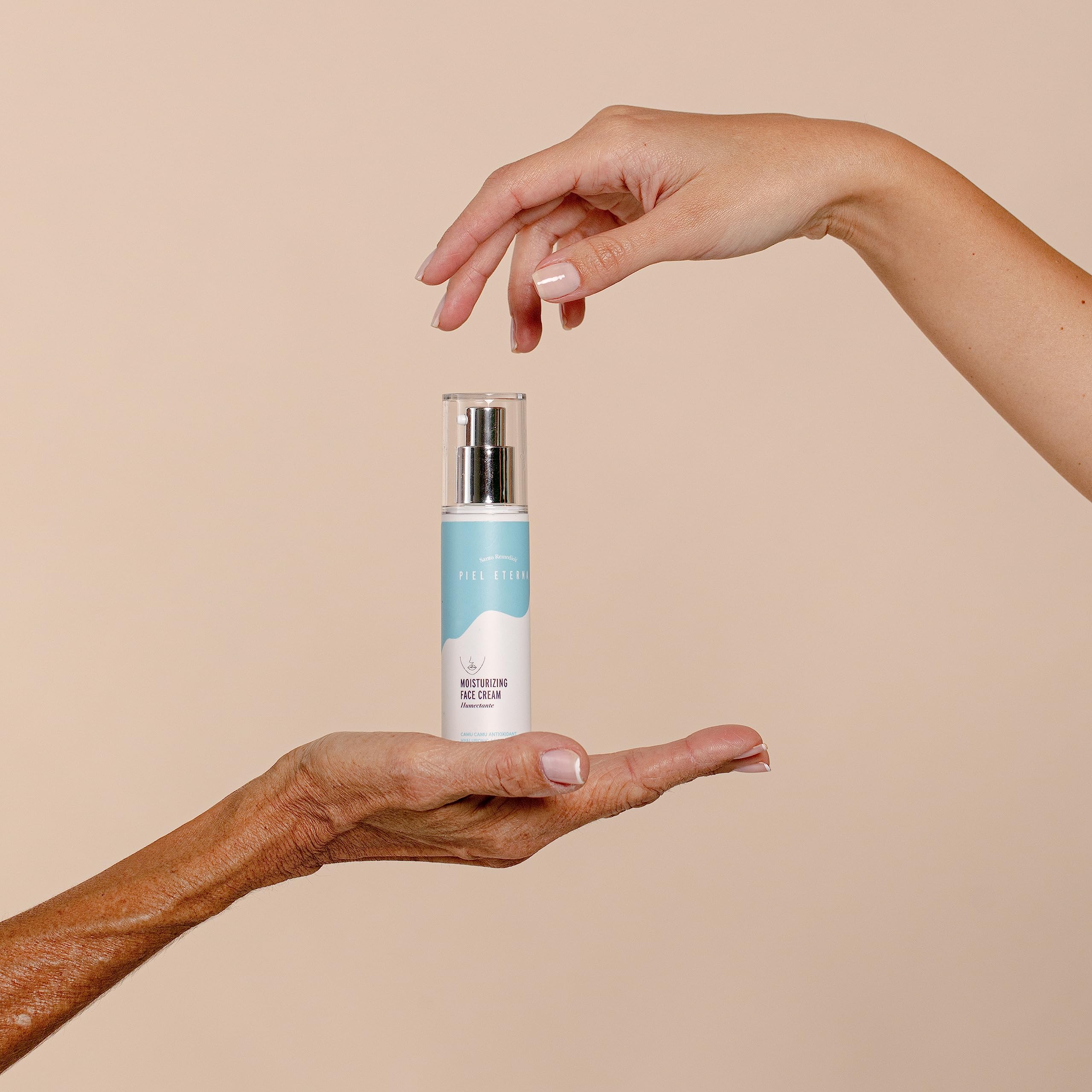 Santo Remedio Face Cream being applied with upward massage.