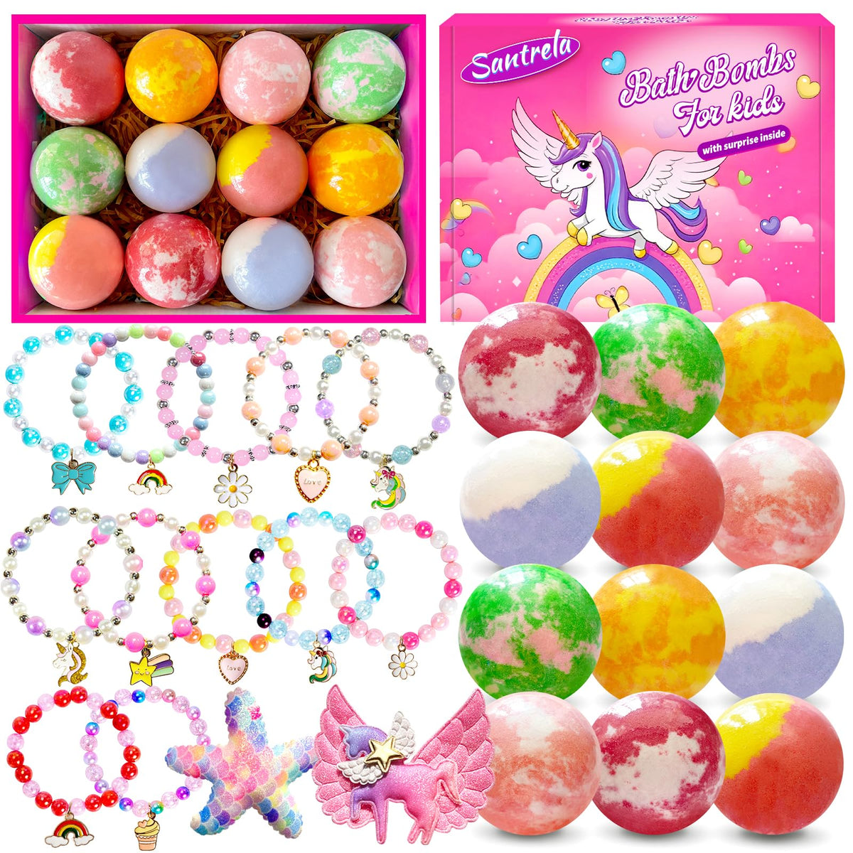 Santrela bath bombs box front with colorful packaging for delightful bath time.