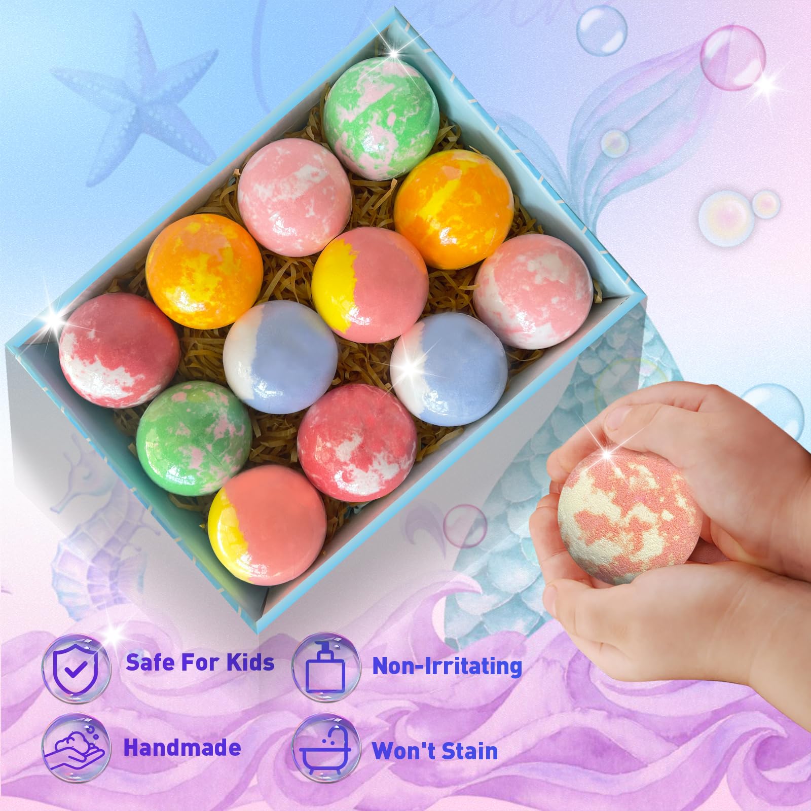 Santrela bath bombs fizz to create vibrant water and playful bath time.
