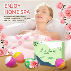 Santrela bath bombs with essential oils and shea cocoa butters for moisturizing baths.