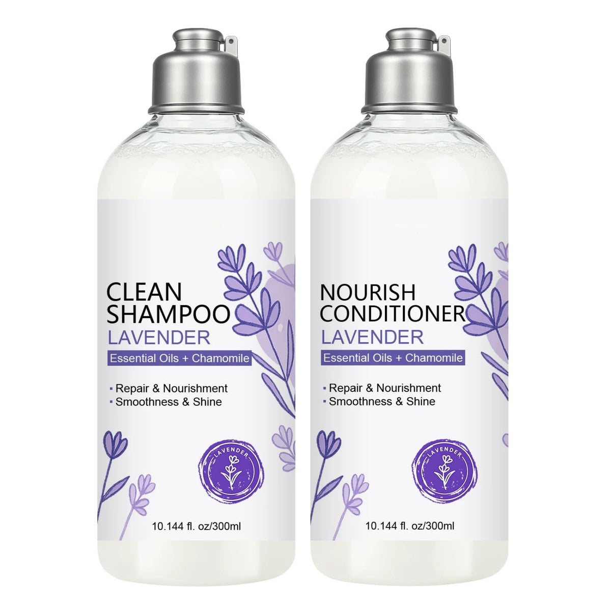 SANZHUAN Lavender Shampoo bottle pour showing gentle cleansing and hydration.