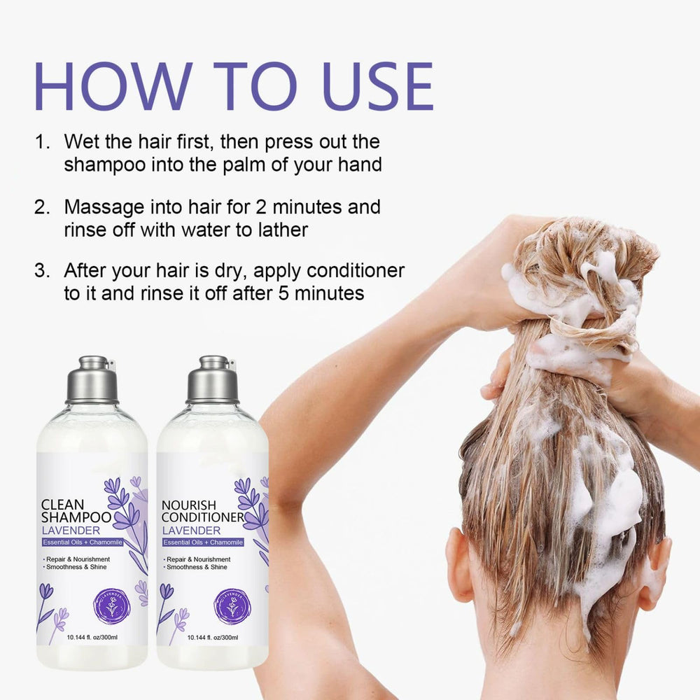 SANZHUAN Lavender shampoo and conditioner packaging shows a vegan cruelty-free formula.
