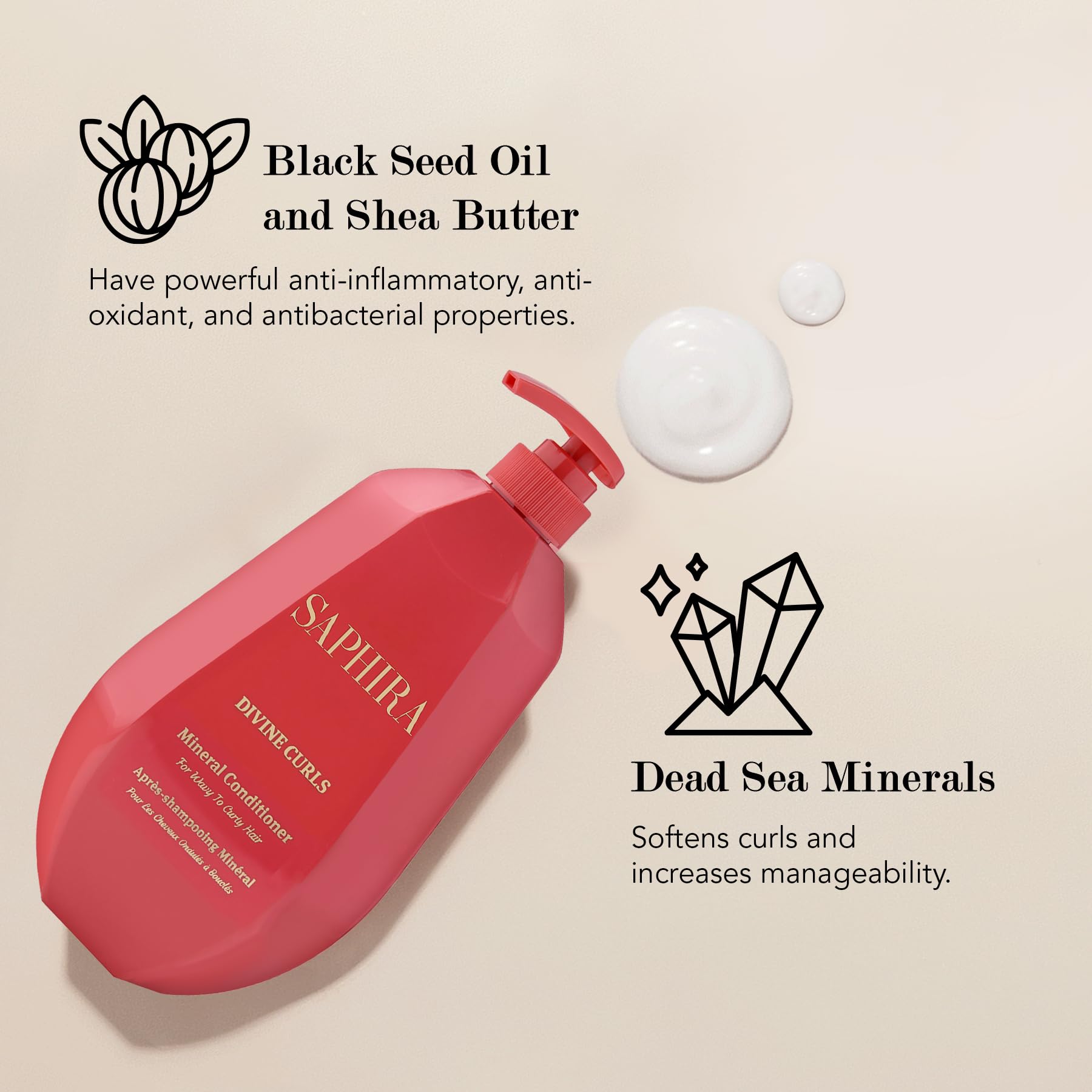 Saphira Divine Curls Conditioner creamy texture nourishes curls.