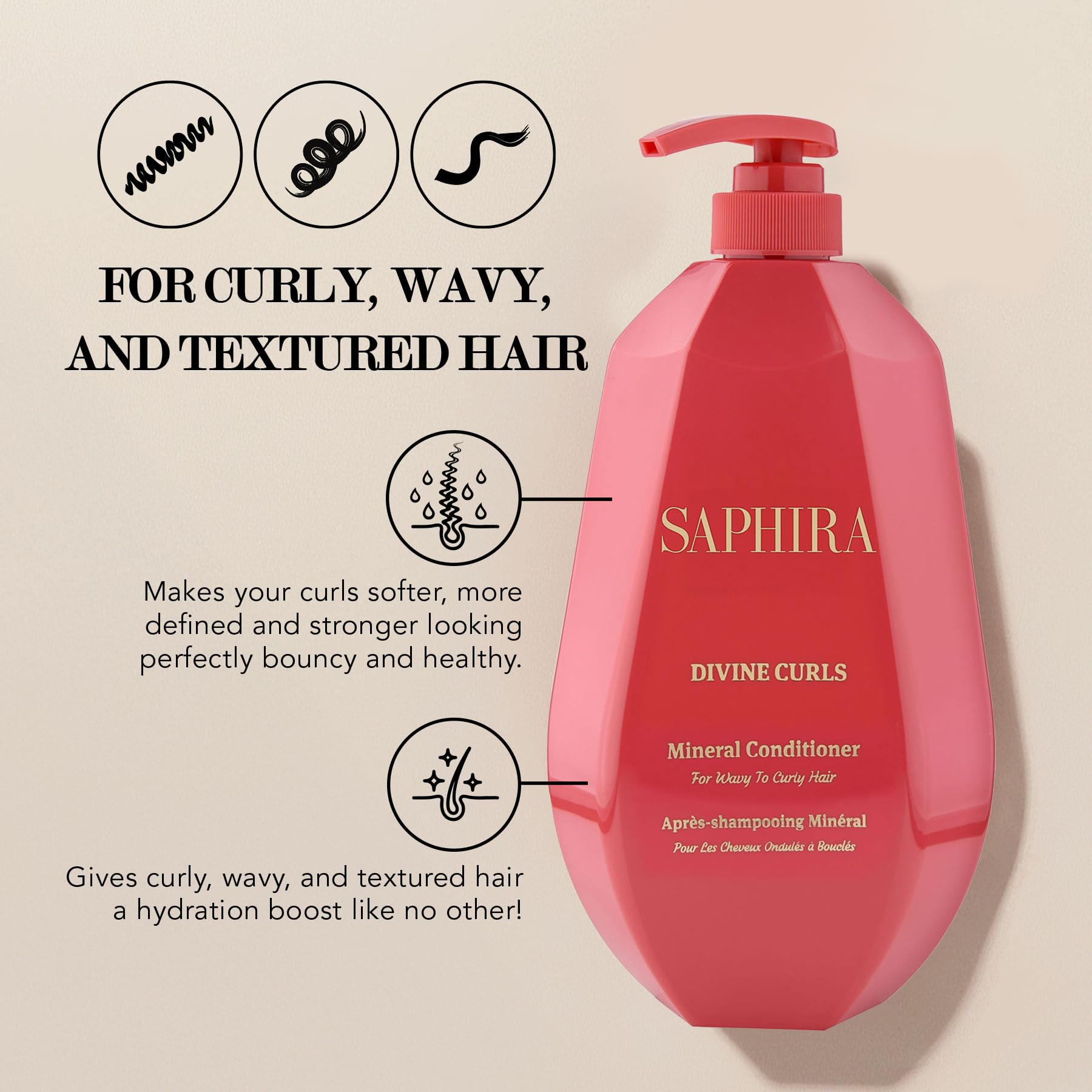 Saphira conditioner label detail highlighting nourishing formula.