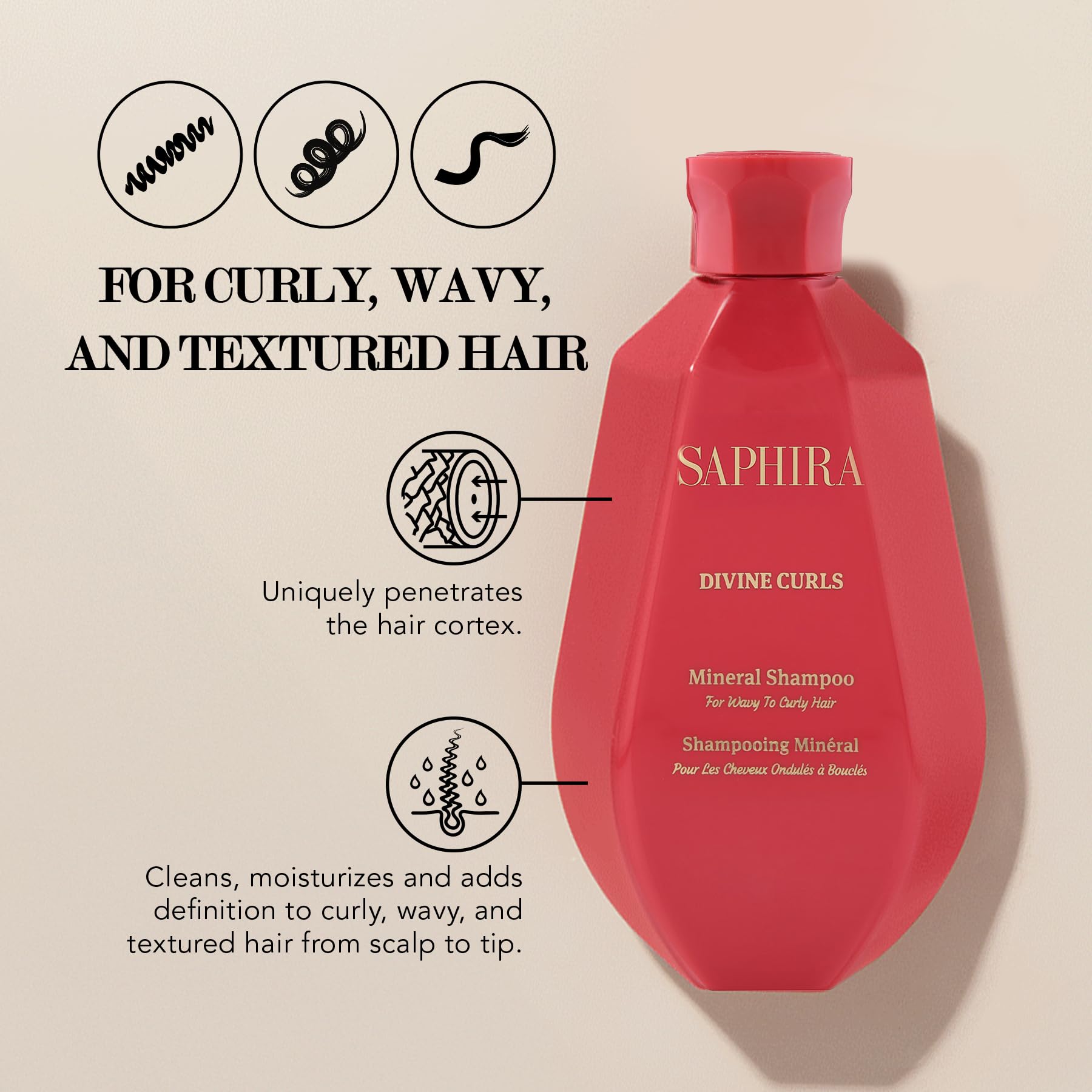 Saphira Divine Curls Shampoo back label with usage directions