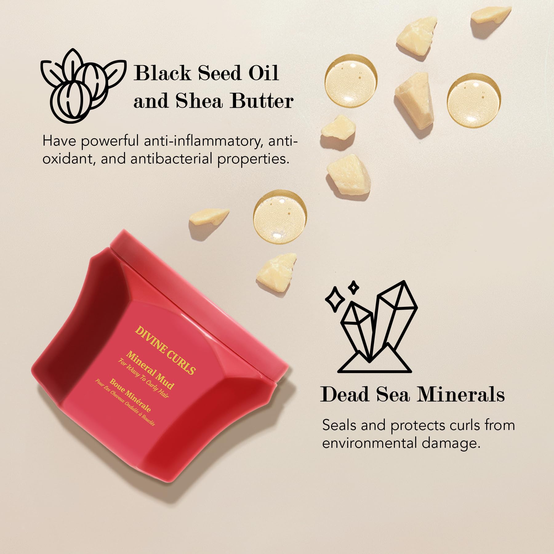 Saphira Divine Mineral Mud mineral blend, highlighting natural skin-supporting minerals.