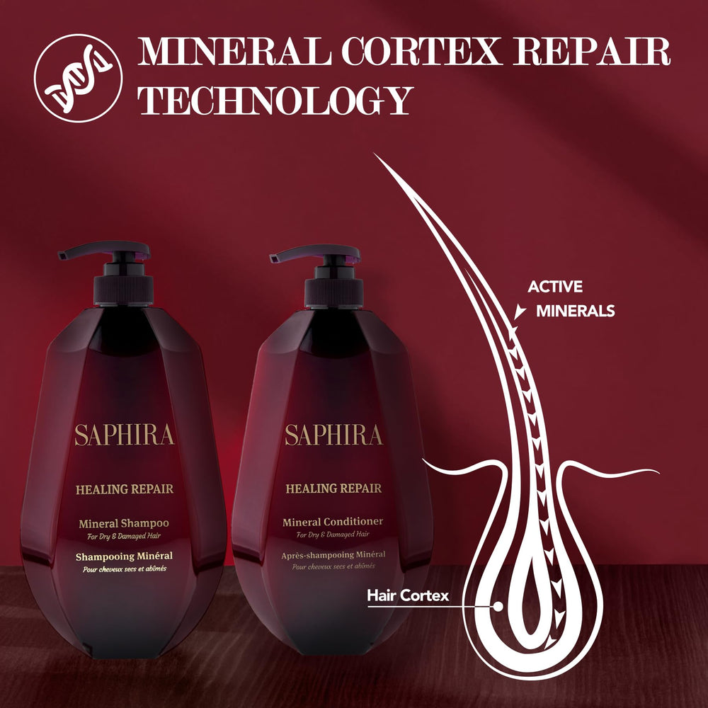 Saphira Healing Repair Conditioner bottle spout: convenient, targeted conditioning.