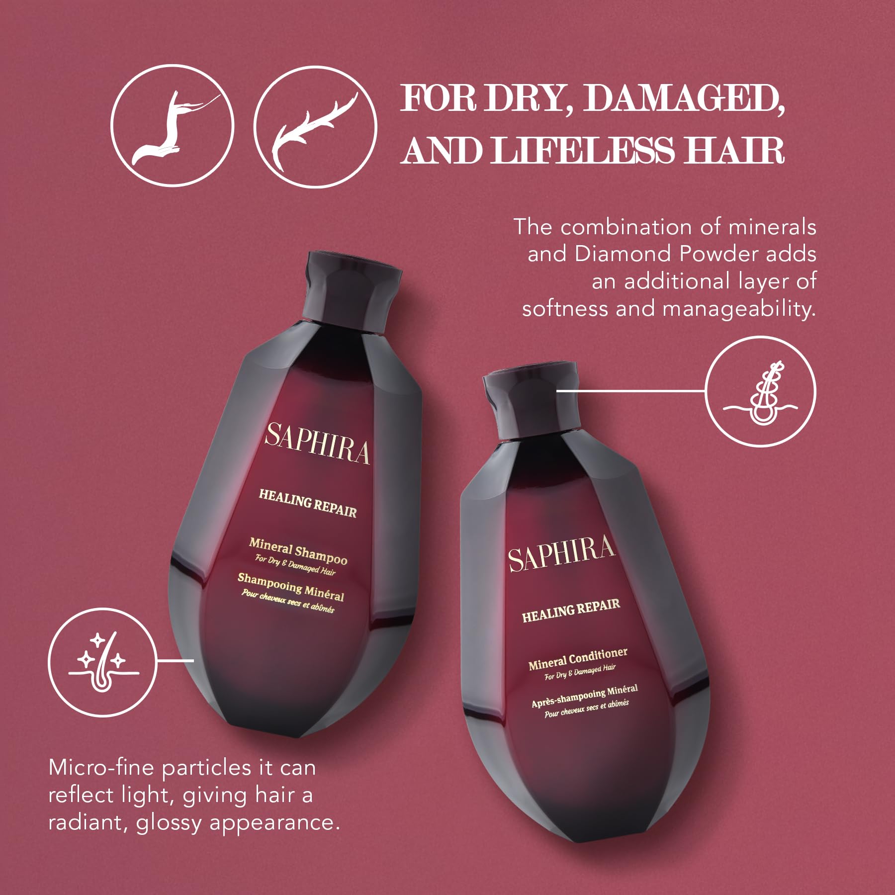 Saphira Healing Repair conditioner bottle for detangling and smoother finish.