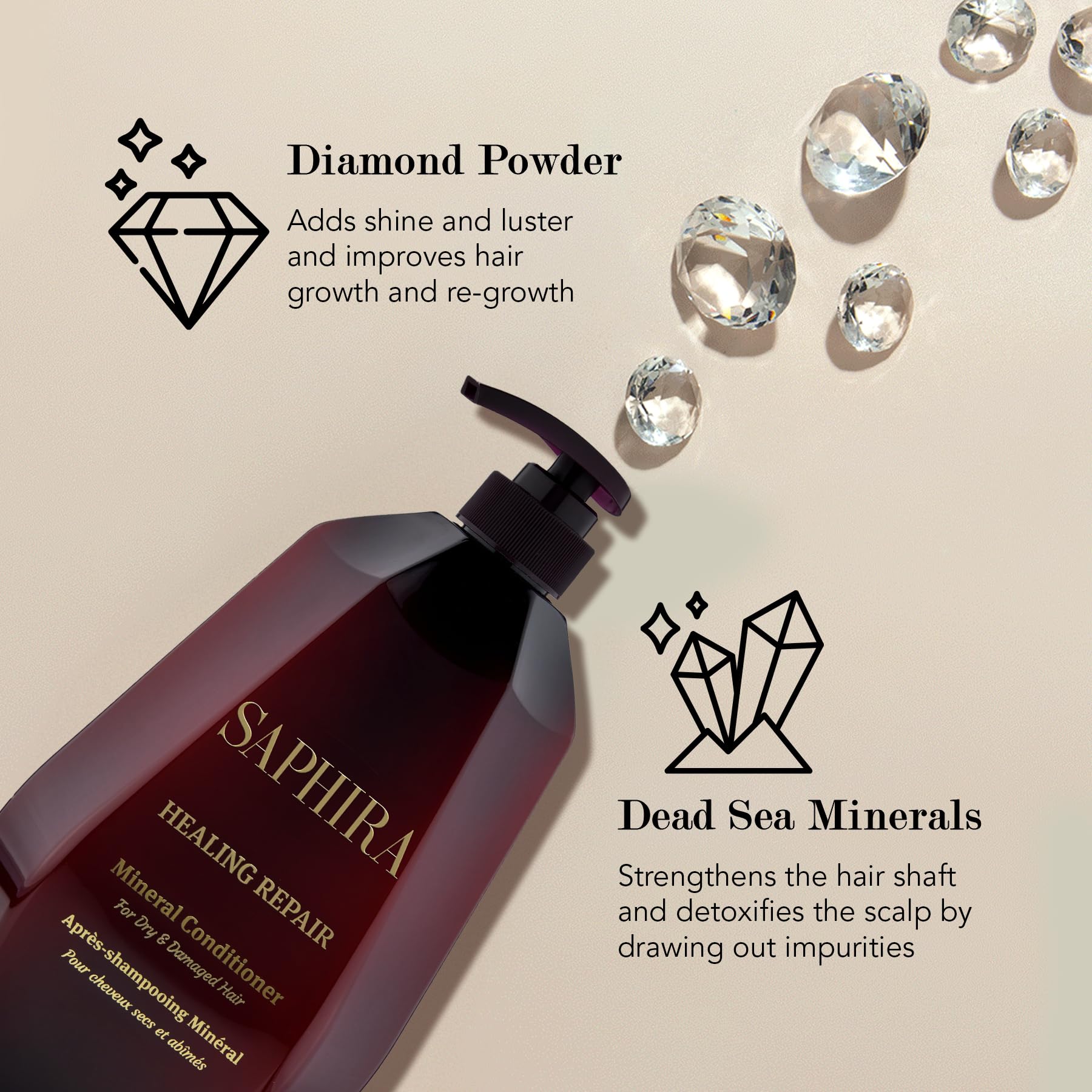 Saphira Healing Repair Conditioner on hair ends reducing frizz and breakage.
