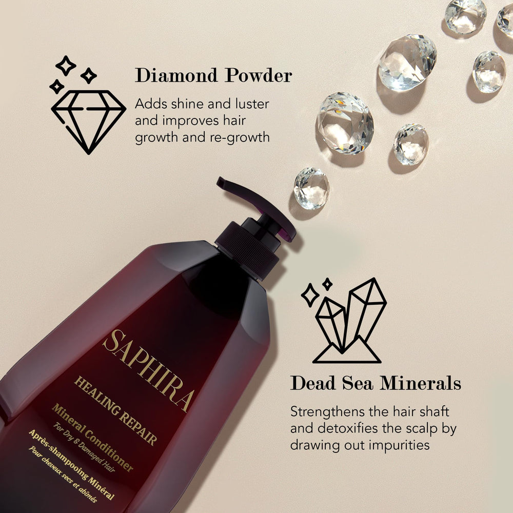 Saphira Healing Repair Conditioner on hair ends reducing frizz and breakage.