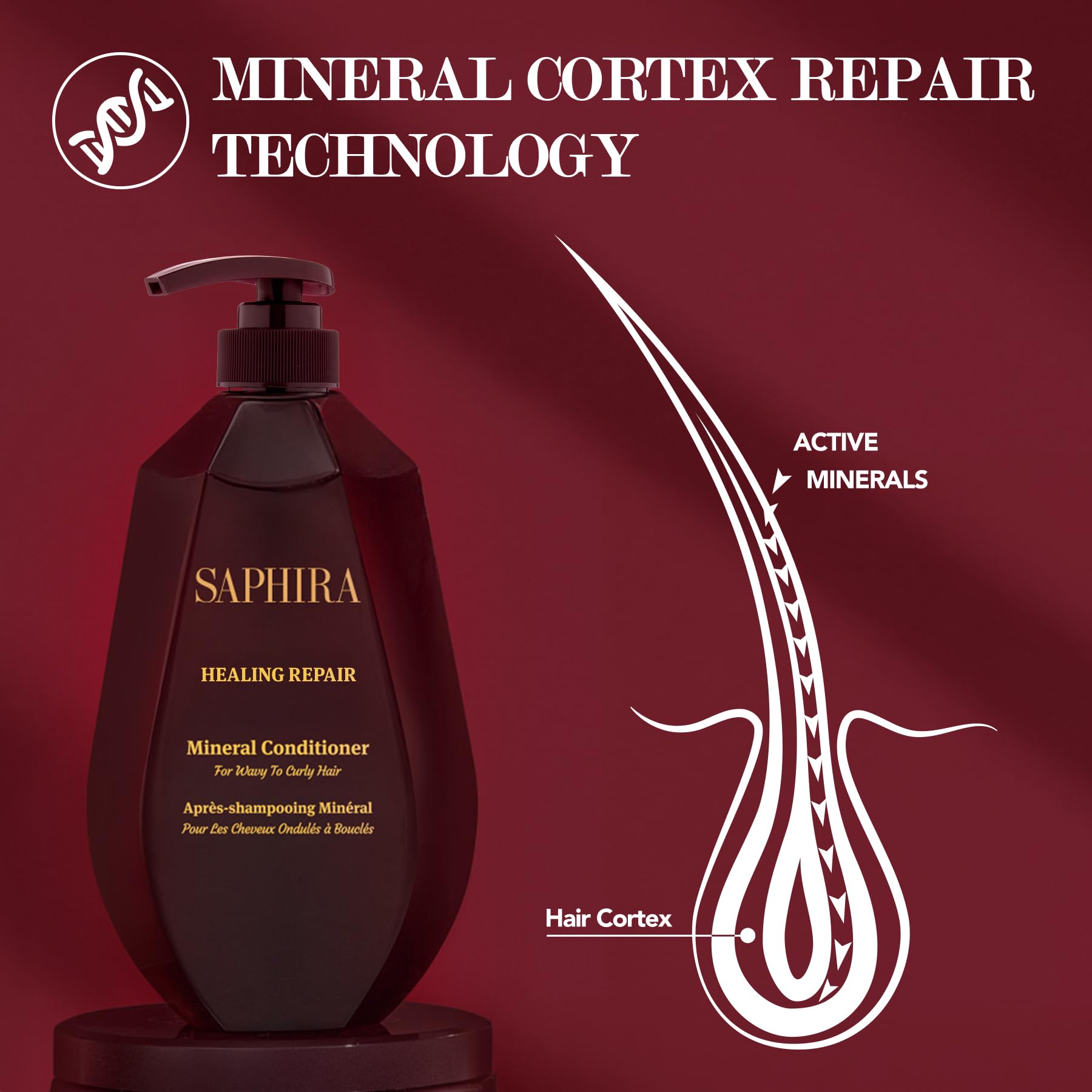 Saphira Healing Repair Conditioner on glossy hair to enhance shine.