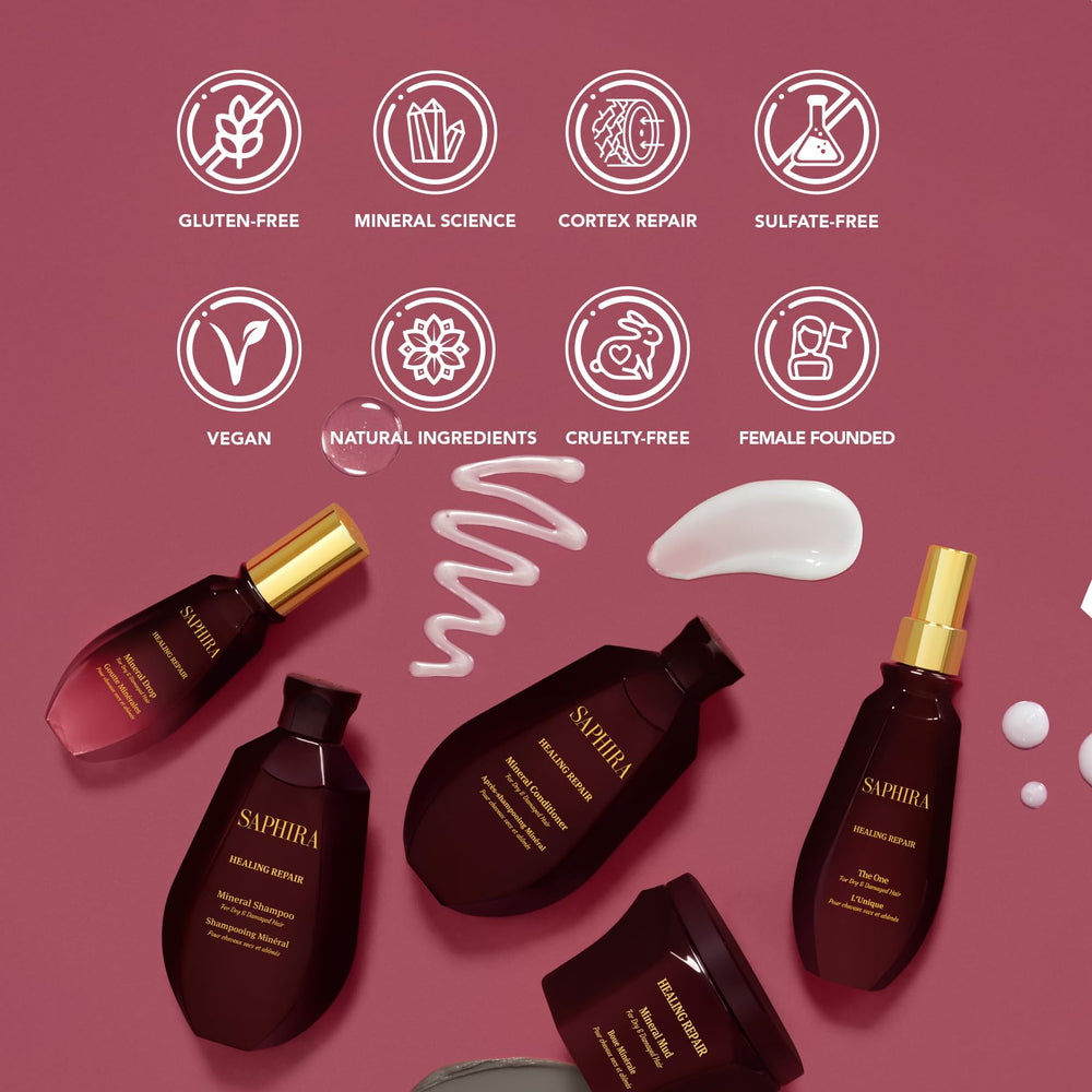 Saphira Healing Repair duo on shelf, portable travel-ready set.