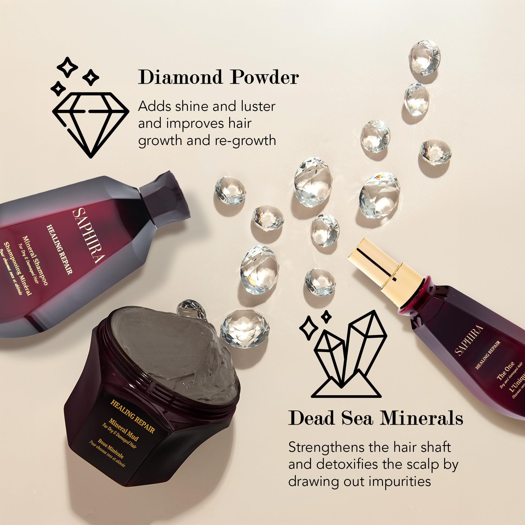 Saphira Healing Repair Kit lifestyle scene demonstrates an easy hair care routine.