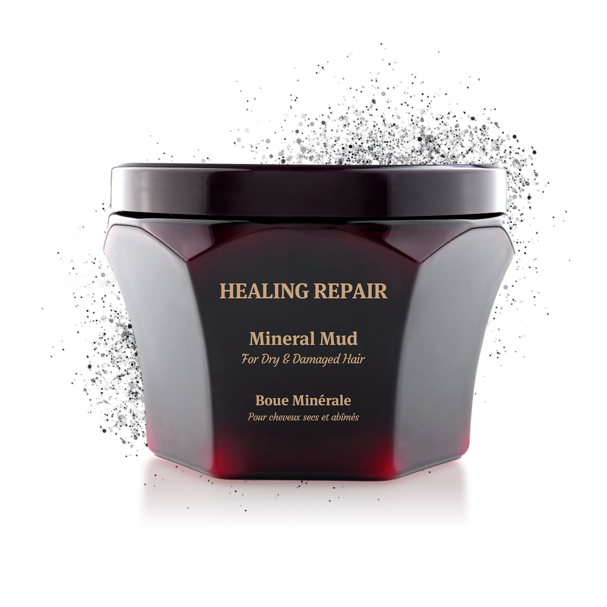 Saphira Healing Repair Mineral Mud bottle highlights clean packaging for daily conditioning.