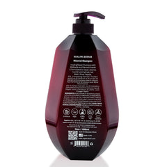 Saphira Healing Repair Shampoo bottle back showing sulfate-free, color-safe care