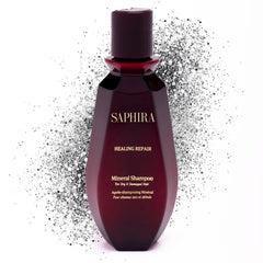 Saphira Healing Repair Shampoo bottle front with minerals for dry hair.