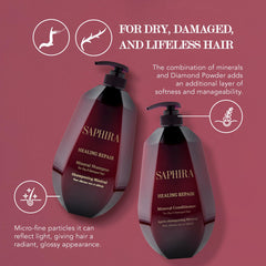 Saphira Healing Repair Shampoo bottle spout: easy dispensing for quick routines.