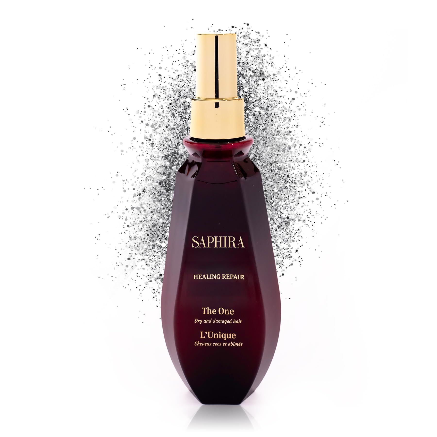 Saphira Healing Repair The One bottle front shows a premium leave-in hair mask for shine