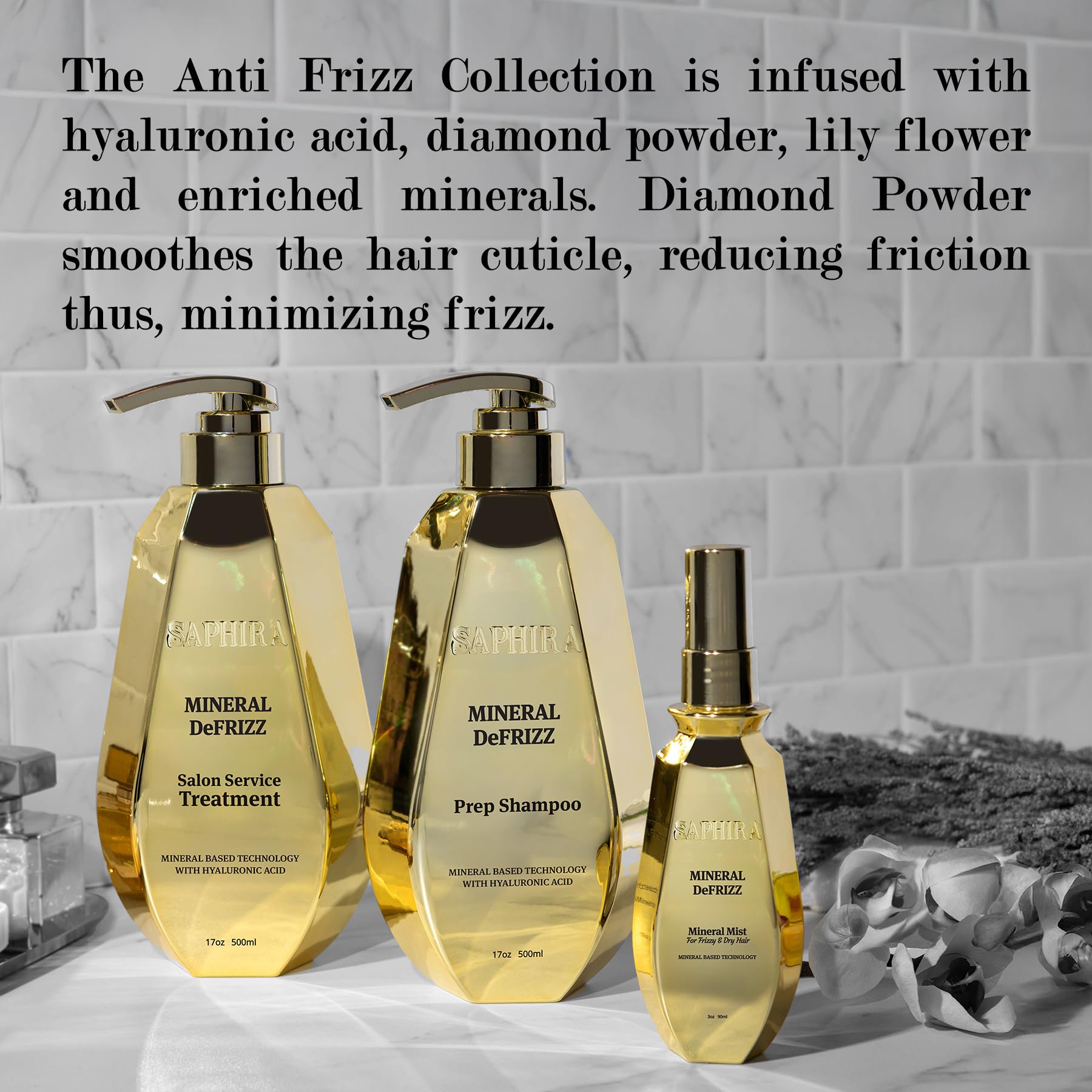 Bottle on bathroom shelf with soft lighting highlighting mineral formula.