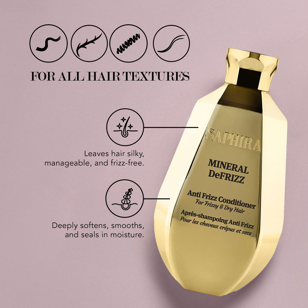 Saphira Mineral DeFrizz conditioner pump close-up for precise dispensation.